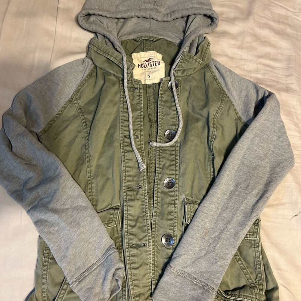 Vintage Hollister Women's Olive and Heather Gray Utility Jacket